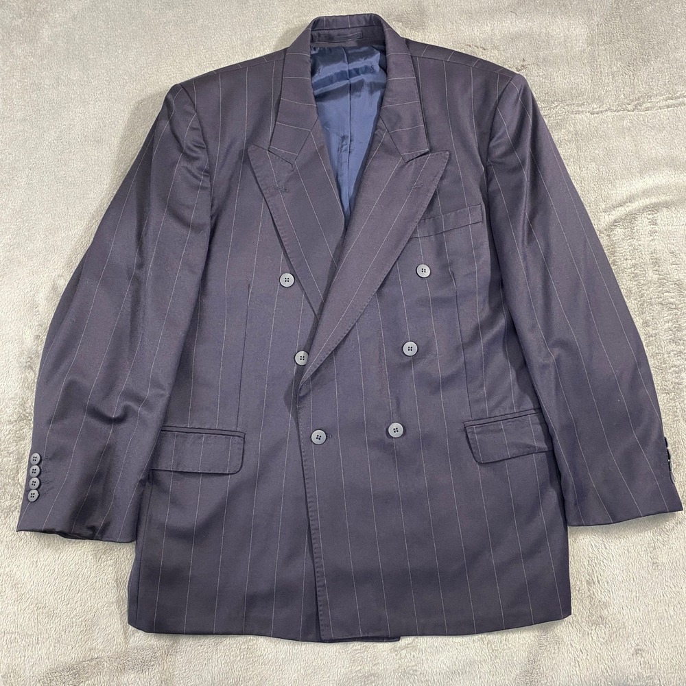 Yves Saint Laurent Blazer Mens 54 Navy Pinstripe Wool Cashmere Vintage 80s 90s - Picture 1 of 12